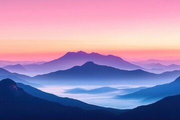 Obraz premium Misty Mountain Ranges At Sunrise