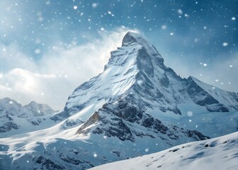 A snowy peak icon with snowflakes falling.