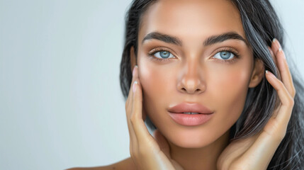 Fototapeta premium Close-up portrait of a young woman with blue eyes.