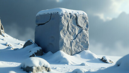 Frosted Monolith: Weathered Stone Encased in Ice