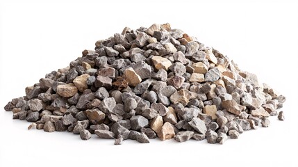 Pile of Small Rocks and Gravel Isolated on White Background