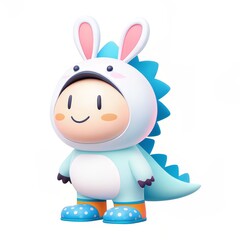 Fototapeta premium Easter and Dinosaurs theme, A cute character in a bunny-dino costume with colorful details and a cheerful expression.