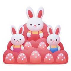 Obraz premium Easter and Farm Life theme, Playful cartoon rabbits with colorful eggs in a whimsical design.