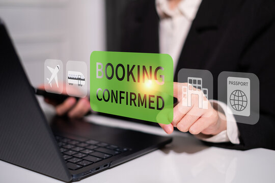 Business booking confirmation online digital service buy flight check order hotel travel concept