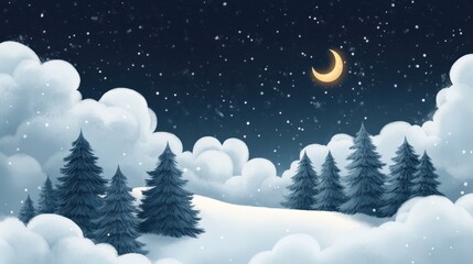 Naklejka premium A painting of a snowy forest with trees and a path. 