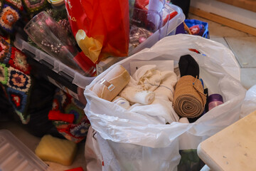 Hoarder's home. Cleaning up is usually overwhelming. Stuff accumulates when the owner of the apartment don't want to give up anything, even trash like used dirty bandages as in this particular photo.