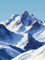 Softly falling snowflakes gently blanket serene mountain peaks, serene, peaceful, frozen
