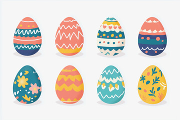 set of colorful painted Easter eggs with floral designs. The eggs are arranged in a row, with some being larger than others. Scene is cheerful and festive, as it represents the joy