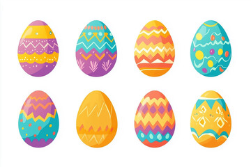 set of colorful eggs with different patterns and designs. The eggs are arranged in a row and are all different sizes