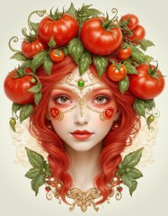 Naklejka premium a dreamy, dreamy combination of a tomato and a woman's face