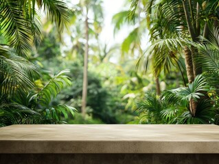 Fototapeta premium Tropical Paradise Tabletop Mockup with Stone Texture, Tropical, Summer, Jungle, Nature