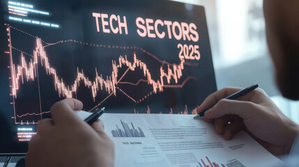 Investor analyzing tech sectors report for 2025 trends