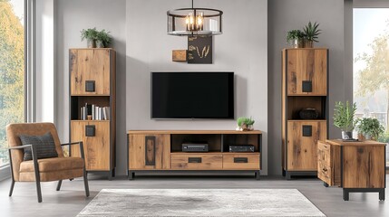 Elegant Scandinavian Style Living Room with Light Wood Furniture