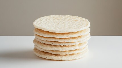 A pack of organic processed rice cakes stacked neatly on a clean white surface, perfect for displaying labels.
