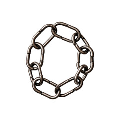 Metal Circle Chain with Interlocking Links, Isolated on Transparent Background.