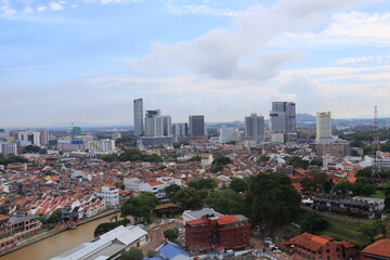 MELAKA, MALAYSIA - May 5, 2024 :  View of the world heritage city of Melaka from the Melaka Tower