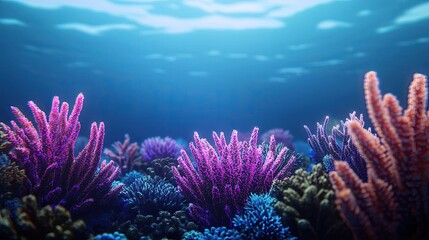 Obraz premium Ocean acidification idea. Vibrant coral reef with colorful corals flourishing under clear blue waters.