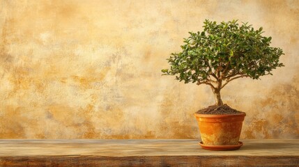 Tranquil Bonsai: A Miniature Zen Garden on Rustic Wood