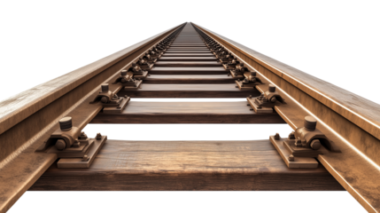 Railway tracks extending endlessly isolated on white or transparent background 