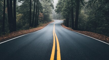Fototapeta premium Serene Winding Road Through Misty Forest