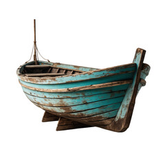 Old Fishing Boat with Patina and Blue Details, Isolated on Transparent Background.