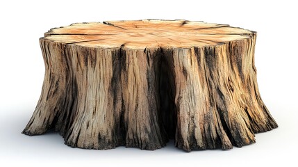Realistic Photograph of Isolated Wooden Tree Stump on White Background