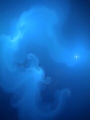 A tranquil blue and green nebula, with soft wisps of gas illuminated by distant stars, creating a peaceful galactic scene