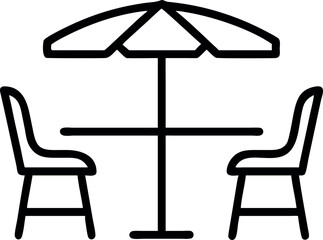 Minimalist Outdoor Café Table Umbrella Lined Icon, Minimalistic Vector Design, Retro Vintage Illustration, Coffee Shop, Patio Dining, Bistro Furniture, Cozy Seating, Classic Outdoor Decor, Sketch Art