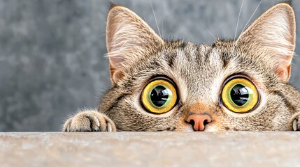 Curious Tabby Cat Peering Over Edge