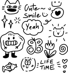 cute doodles and text elements design for templates.