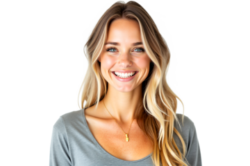 Happy smiling blonde woman portrait isolated on white background. Use for website, blog, profile picture, marketing, corporate communication.