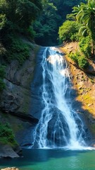 Fototapeta premium a waterfall cascades down a rocky slope in the jungle, slope, water, landscape