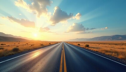 Fototapeta premium An endless expanse of empty asphalt road stretching towards the horizon, road, landscape