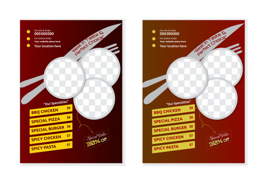 Restaurant flyer design template for promotional or modern food menu flyer layout design.