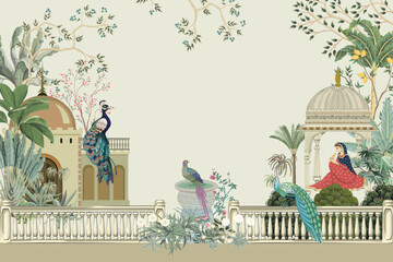 Traditional Mughal Background Design, Wedding invitation.