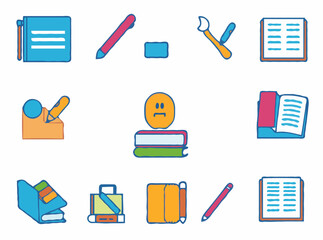 Vibrant Educational Icons for Digital Study Materials