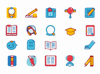 Vibrant Educational Icons for Digital Study Materials