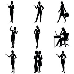 Obraz premium A group of set business man and woman vector silhouette, isolated white background