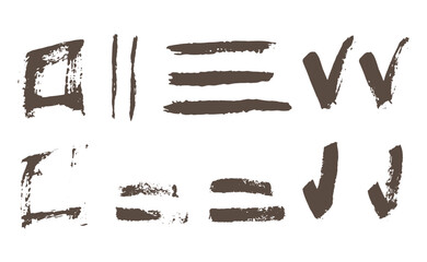 Set of grunge design elements isolated on white background. Paint brush for ink paint, dirt and text banners, dirty texture. Freehand drawing. Trendy brush stroke, vector illustration.