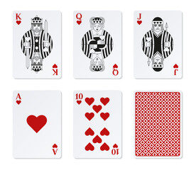 Royal flush. Playing cards of Hearts and card back.