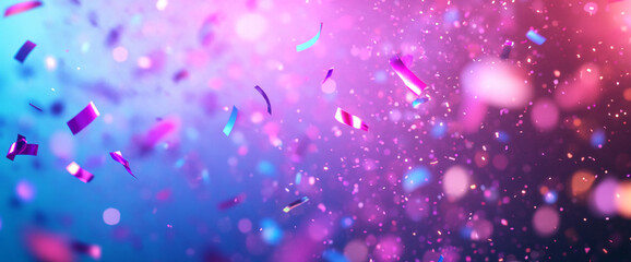 Colorful confetti pieces floating in the air with a vibrant bokeh background, representing celebration, joy, and festive moments like parties, New Year, and birthdays.