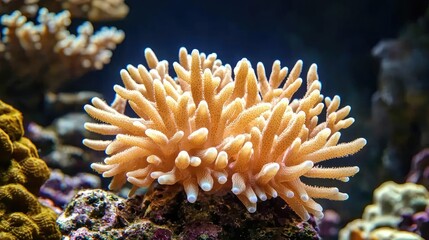 Ocean acidification concept. Vibrant coral exhibiting intricate structures in a healthy marine ecosystem.