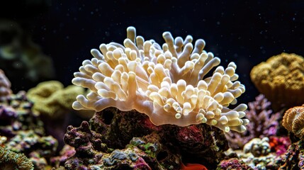 Ocean acidification concept. Beautiful coral reef showcasing vibrant marine life in clear underwater environment.