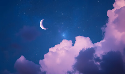 A dreamy night sky with a crescent moon, Generative AI