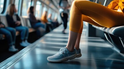 Knee pain from daily commuting in public transport. Featuring discomfort and recovery
