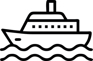 Cruise Ship Side View Lined Vector Icon | Minimalist Retro Vintage Design | Nautical Illustration for Travel, Ocean, and Adventure Themes