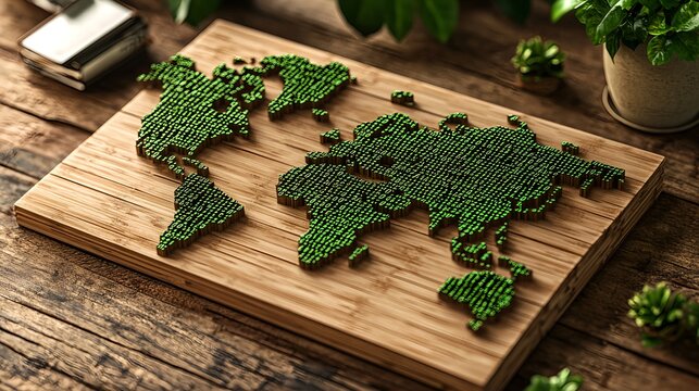 Photorealistic World Map Created with Binary Code on Green Background