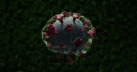 Image of virus cell and brain over shapes