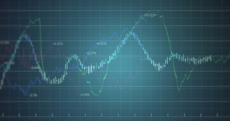 Image of diagrams and data processing over stock market