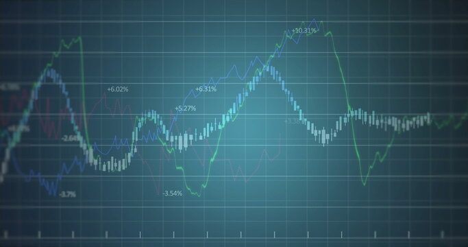 Image of diagrams and data processing over stock market
